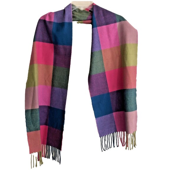 Plaid 100% Cashmere Scarf Fringed Preppy Colorful Pastel Soft Made in Scotland - Picture 4 of 7